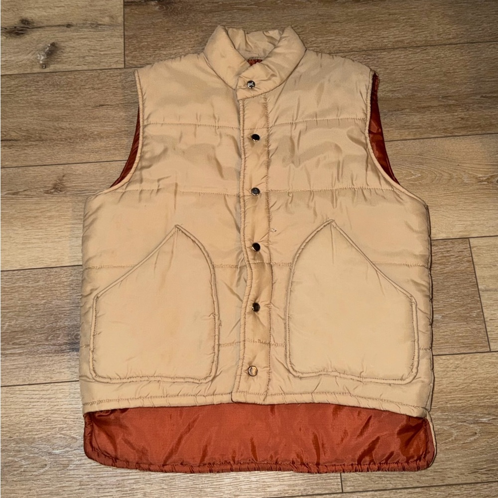 Vintage 80s Campus Rugged Country Men's Beige‎ Puffer Vest Medium